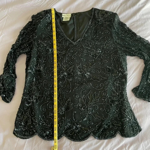 80’s Vintage Black Beaded Silk Top With Shear Sleeves S 2X (Large) New Year’s! - Picture 14 of 15